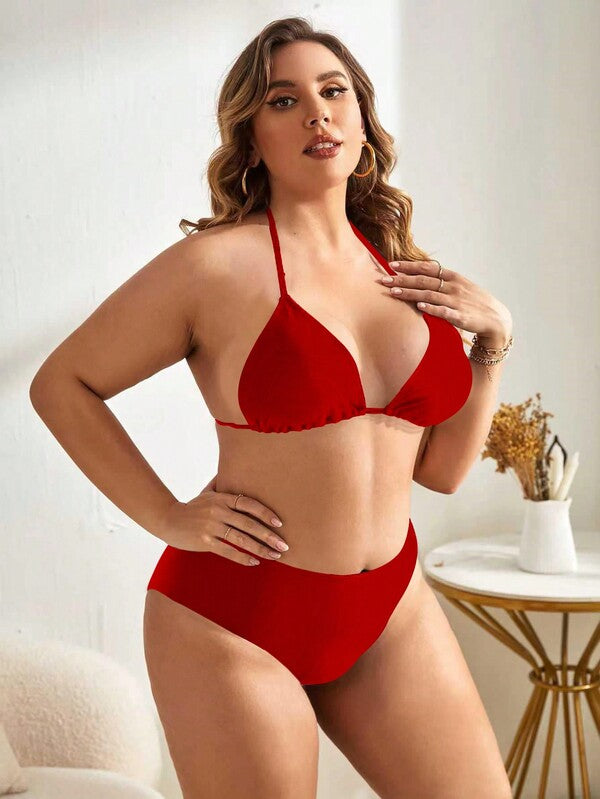 Biquíni Frente Única Cintura Alta Alta Cobertura Plus Size
