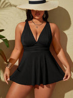 Tankini Decote V Canelado Transpassado Alongado Plus Size