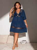 Saída De Praia Kaftan Curto Com Vazados E Amarração Plus Size