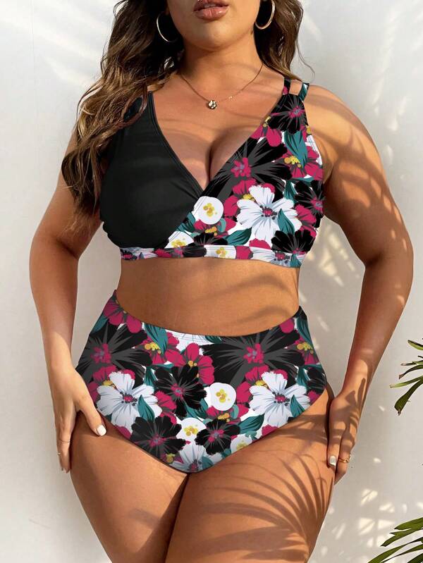Biquíni Transpassado Cintura Alta Estampado Plus Size