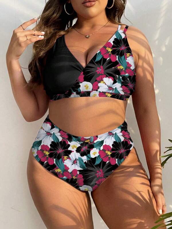 Biquíni Transpassado Cintura Alta Estampado Plus Size