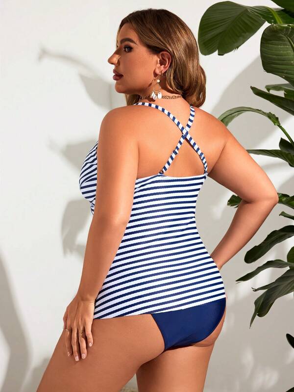 Tankini Decote V Transpassado Drapeado Alongado Plus Size