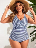 Tankini Decote V Transpassado Drapeado Alongado Plus Size