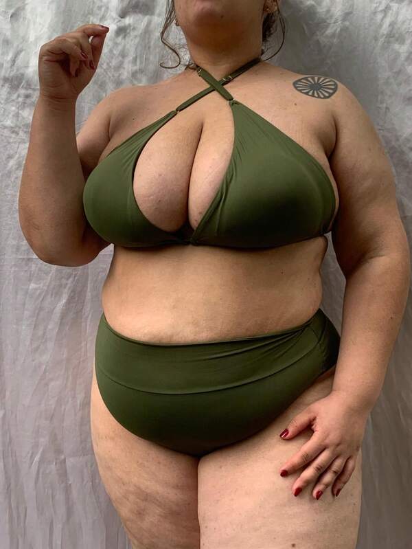 Biquíni Cortininha Cintura Alta Alta Cobertura Plus Size