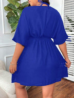 Saída De Praia Kaftan Curto Com Vazados E Amarração Plus Size