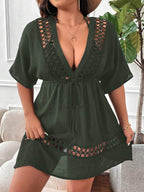 Saída De Praia Kaftan Curto Com Vazados E Amarração Plus Size