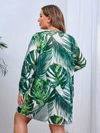 Conjunto Estampado Tropical Com Kimono E Shorts Plus Size