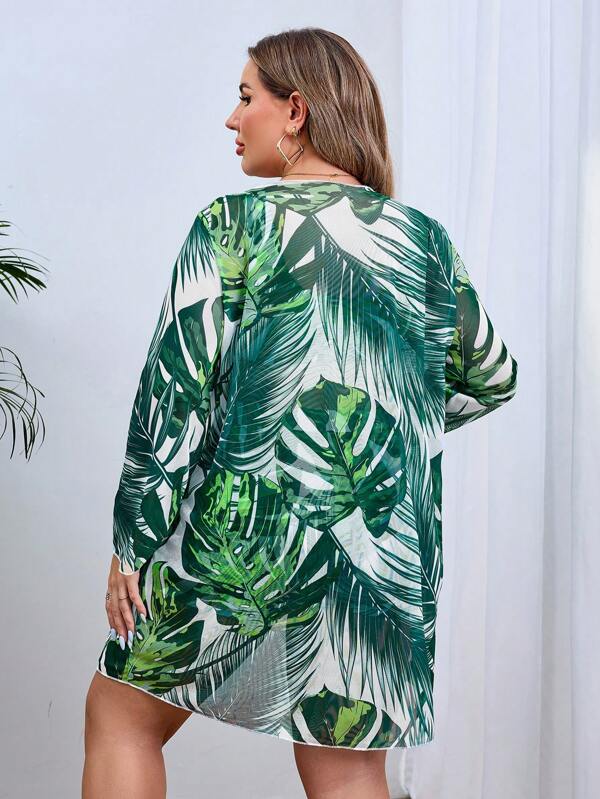 Conjunto Estampado Tropical Com Kimono E Shorts Plus Size