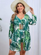 Conjunto Estampado Tropical Com Kimono E Shorts Plus Size