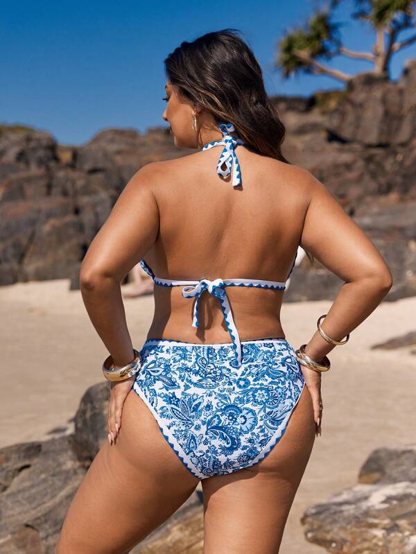 Biquíni Frente Única Cintura Alta Estampado Clássico Plus Size