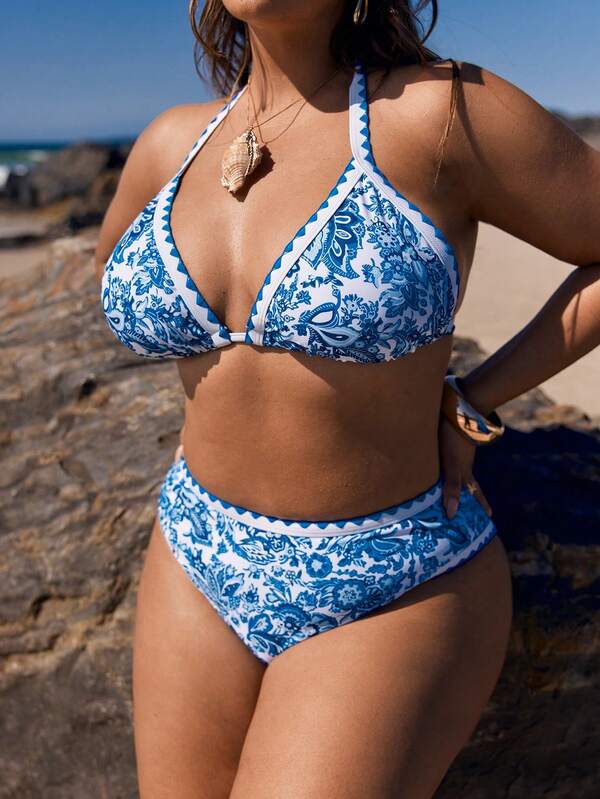 Biquíni Frente Única Cintura Alta Estampado Clássico Plus Size
