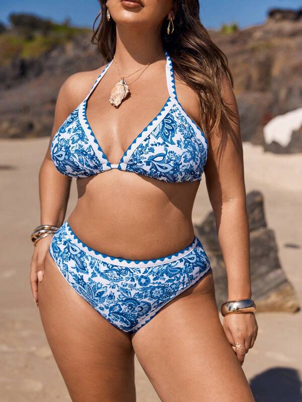 Biquíni Frente Única Cintura Alta Estampado Clássico Plus Size