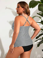 Tankini Decote V Transpassado Drapeado Alongado Plus Size