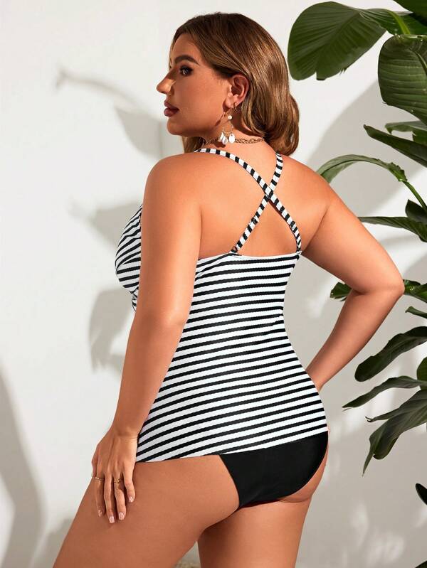 Tankini Decote V Transpassado Drapeado Alongado Plus Size
