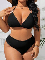 Biquíni Frente Única Cintura Alta Com Argolas Plus Size