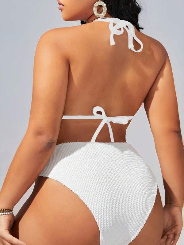 Biquíni Frente Única Cintura Alta Com Argolas Plus Size
