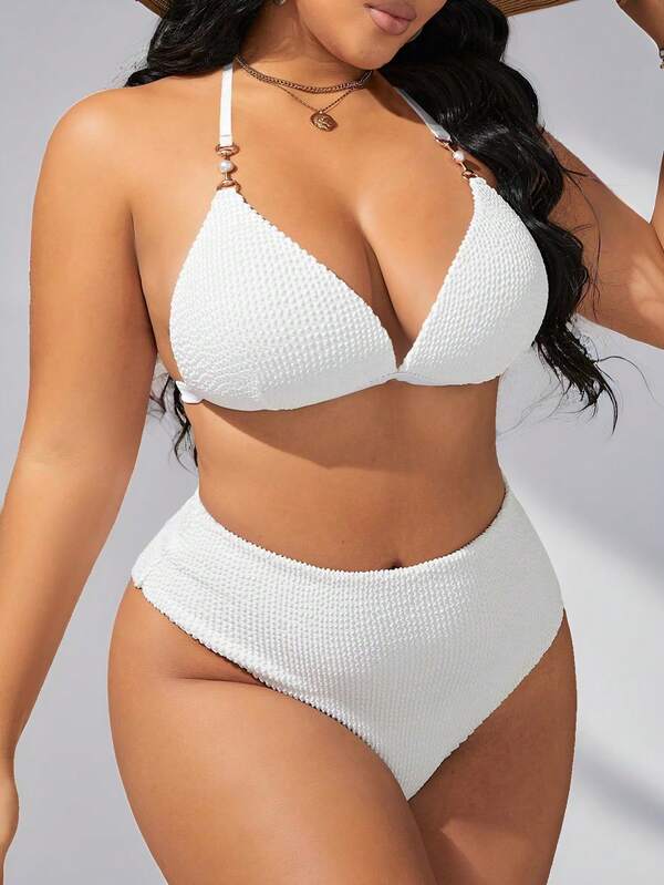 Biquíni Frente Única Cintura Alta Com Argolas Plus Size