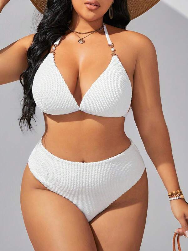Biquíni Frente Única Cintura Alta Com Argolas Plus Size