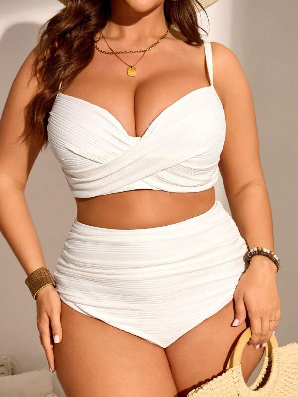 Biquíni Cintura Alta Drapeado Plus Size