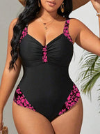 Maiô Regata Franzido Estampado Floral Modelador Plus Size
