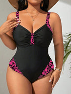 Maiô Regata Franzido Estampado Floral Modelador Plus Size