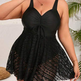 Maiô Regata Franzido Com Saia Rendada Modelador Plus Size