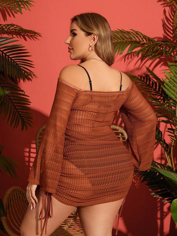 Saída De Praia Crochê Curta Ombro A Ombro Com Amarração Plus Size