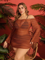 Saída De Praia Crochê Curta Ombro A Ombro Com Amarração Plus Size