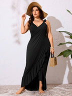 Saída De Praia Vestido Transpassado Com Babados Plus Size