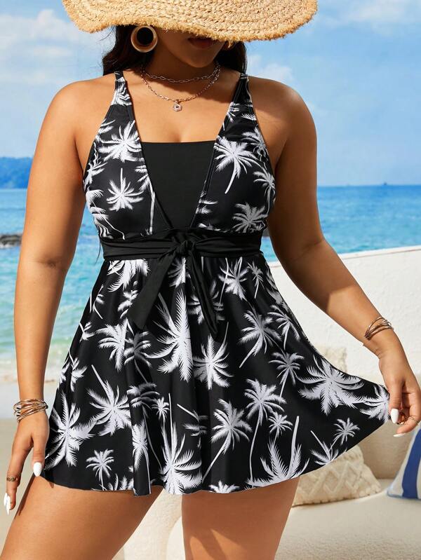 Tankini Decote V Com Faixa Ajustável Alongado Plus Size