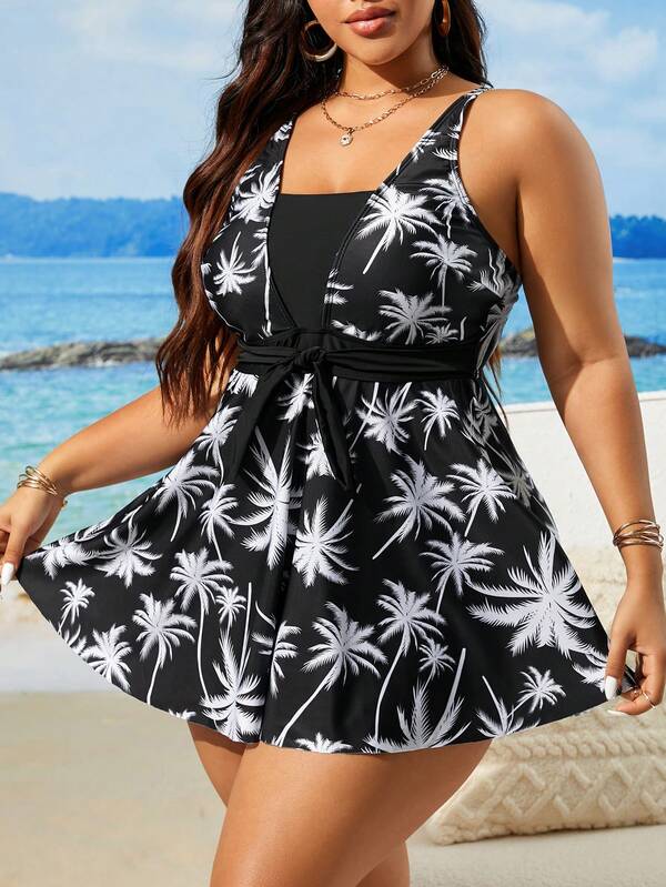 Tankini Decote V Com Faixa Ajustável Alongado Plus Size