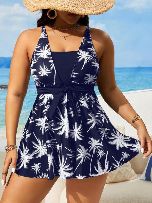 Tankini Decote V Com Faixa Ajustável Alongado Plus Size
