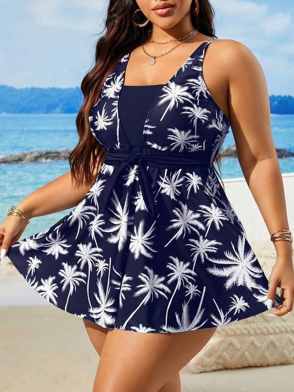 Tankini Decote V Com Faixa Ajustável Alongado Plus Size