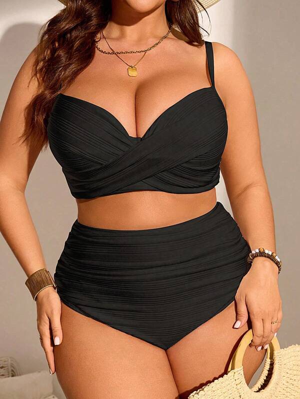 Biquíni Cintura Alta Drapeado Plus Size