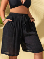 Saída De Praia Bermuda Texturizada Com Bolsos Plus Size