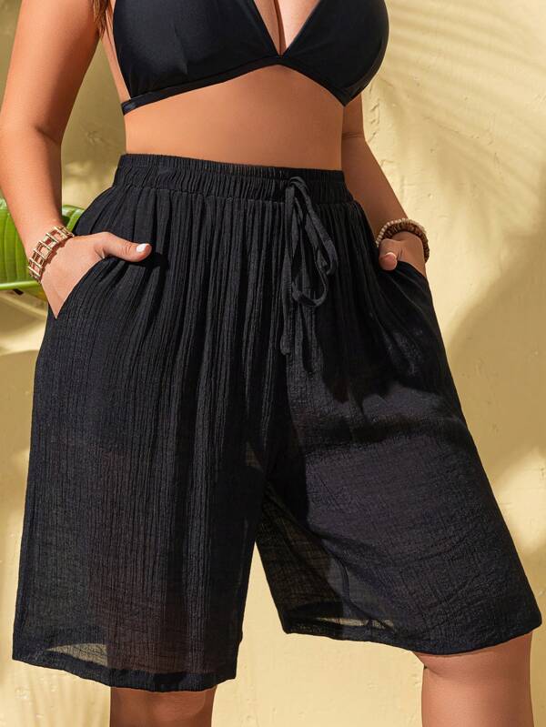 Saída De Praia Bermuda Texturizada Com Bolsos Plus Size