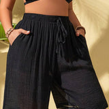 Saída De Praia Bermuda Texturizada Com Bolsos Plus Size