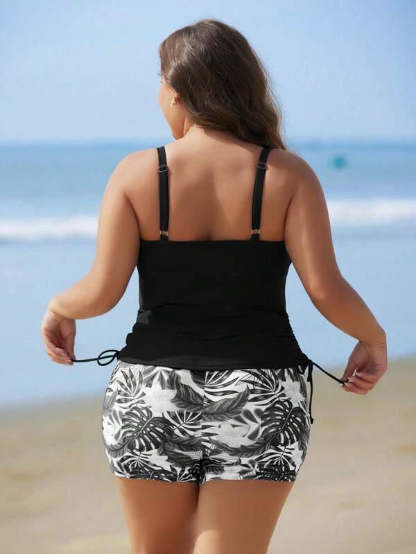 Tankini Decote V Transpassado Modelador Drapeado Plus Size