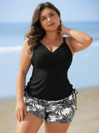 Tankini Decote V Transpassado Modelador Drapeado Plus Size