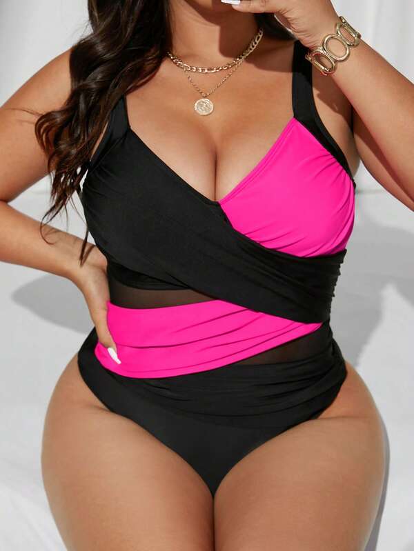 Maiô Transpassado Transparência Modelador Clássico Plus Size
