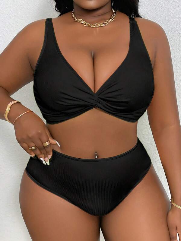 Biquíni Cintura Alta Sustentação Franzido Texturizado Plus Size