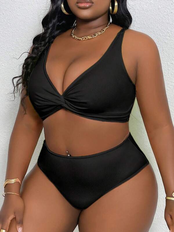 Biquíni Cintura Alta Sustentação Franzido Texturizado Plus Size