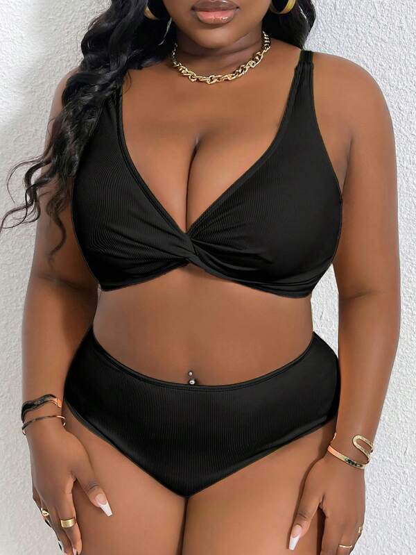Biquíni Cintura Alta Sustentação Franzido Texturizado Plus Size