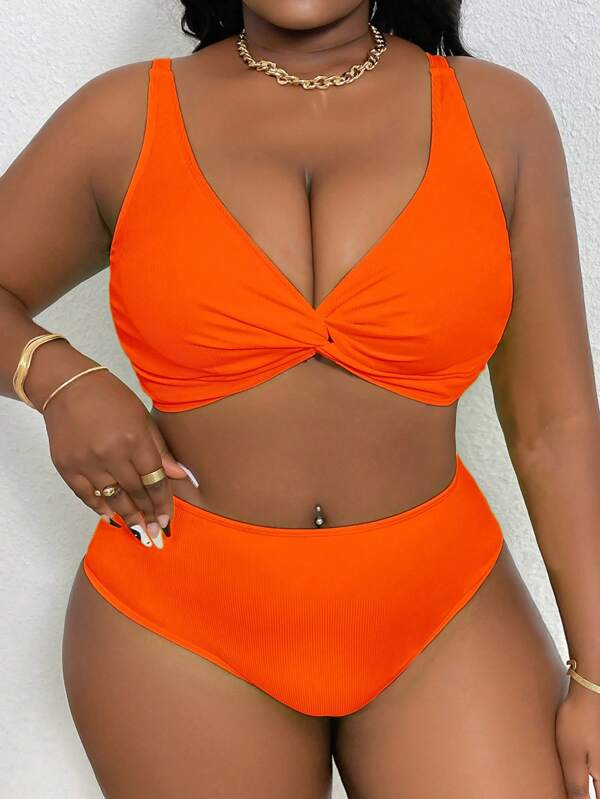 Biquíni Cintura Alta Sustentação Franzido Texturizado Plus Size