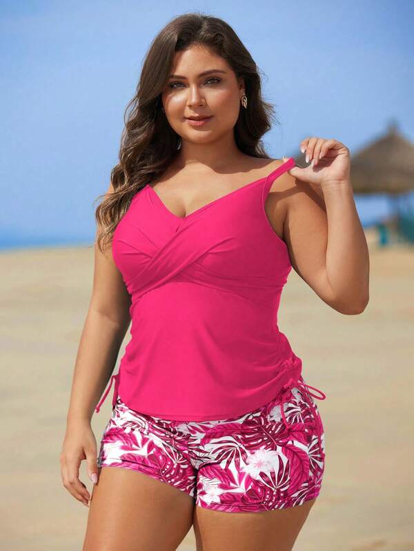 Tankini Decote V Transpassado Modelador Drapeado Plus Size