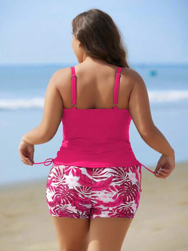 Tankini Decote V Transpassado Modelador Drapeado Plus Size