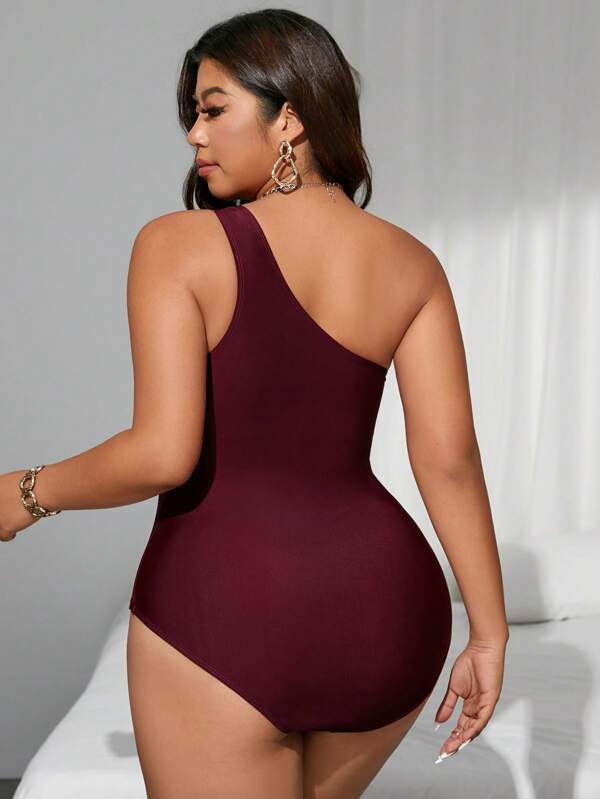 Maiô Ombro Único Com Argola Estilo Minimalista Plus Size