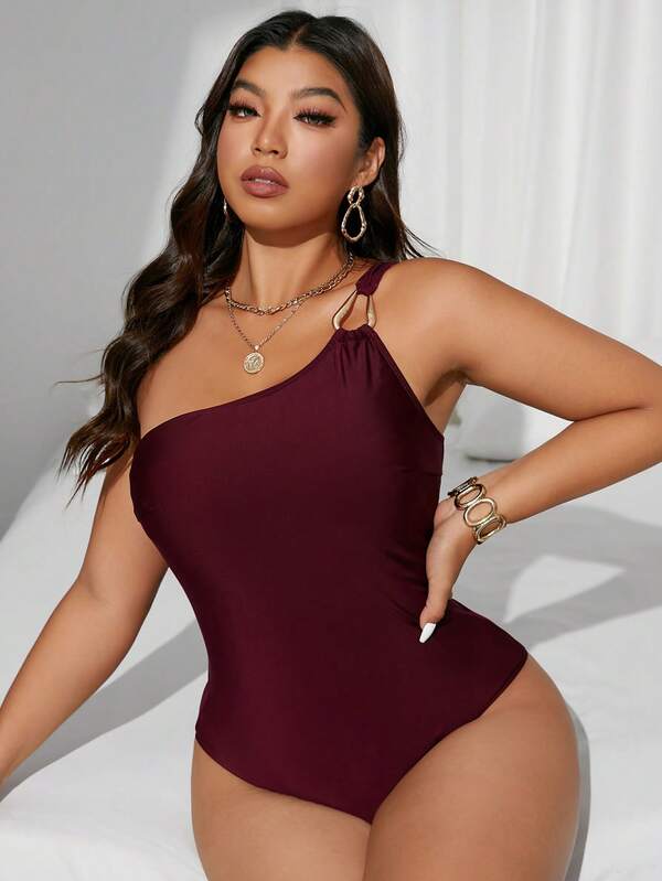 Maiô Ombro Único Com Argola Estilo Minimalista Plus Size