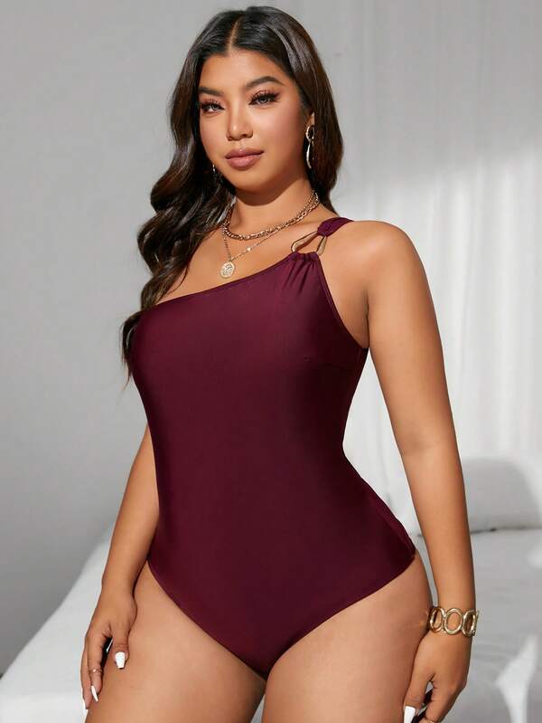 Maiô Ombro Único Com Argola Estilo Minimalista Plus Size