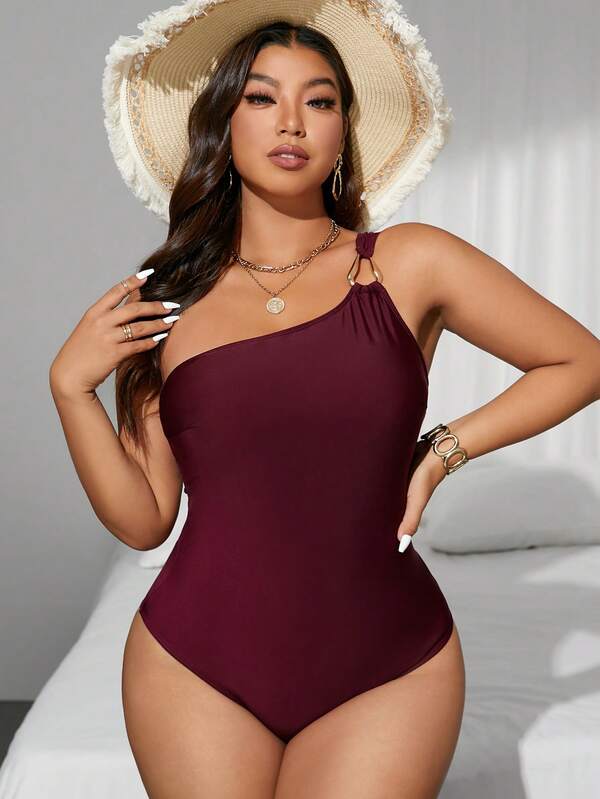 Maiô Ombro Único Com Argola Estilo Minimalista Plus Size
